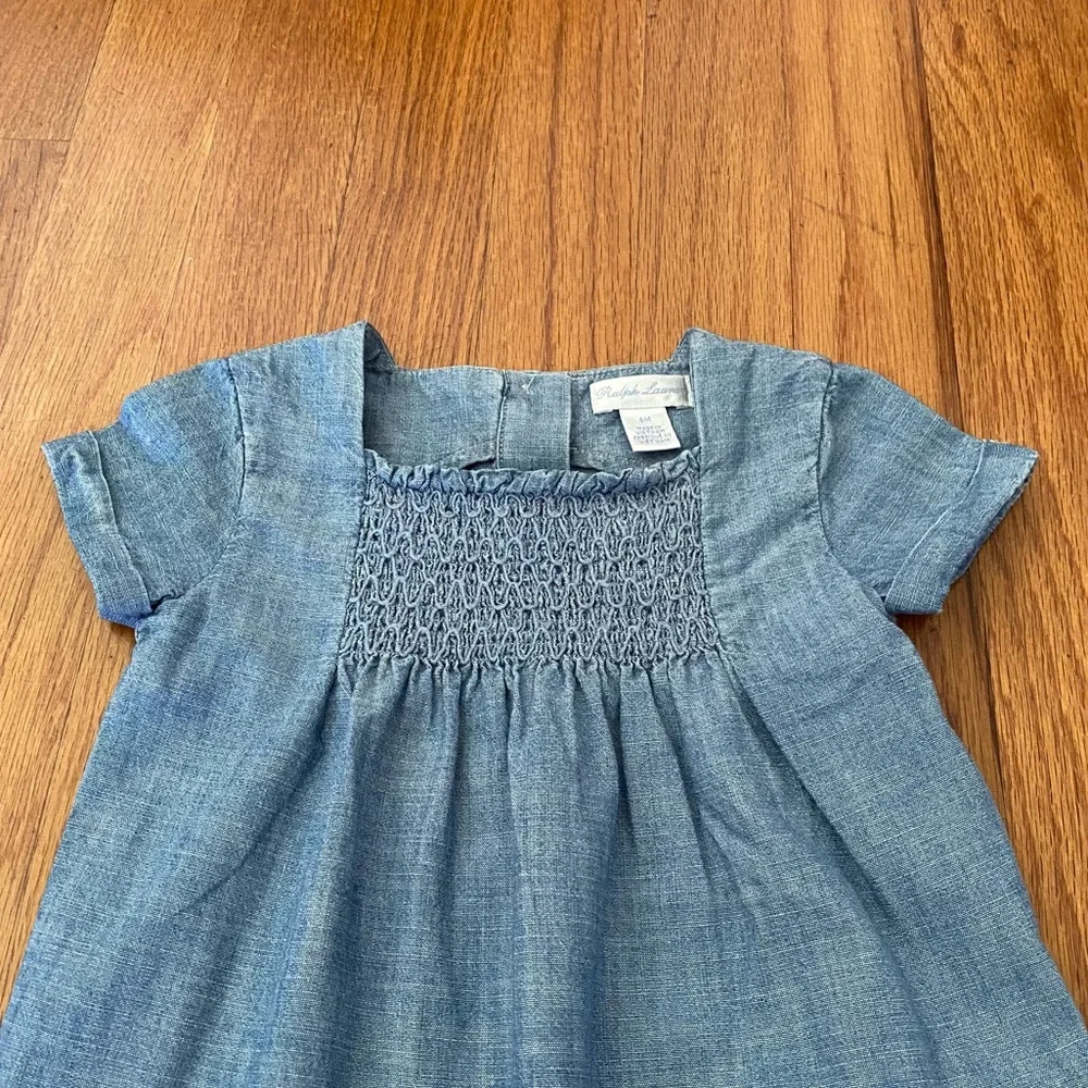 Ralph Lauren Indigo Chambray Blue Smocked Jumpsuit